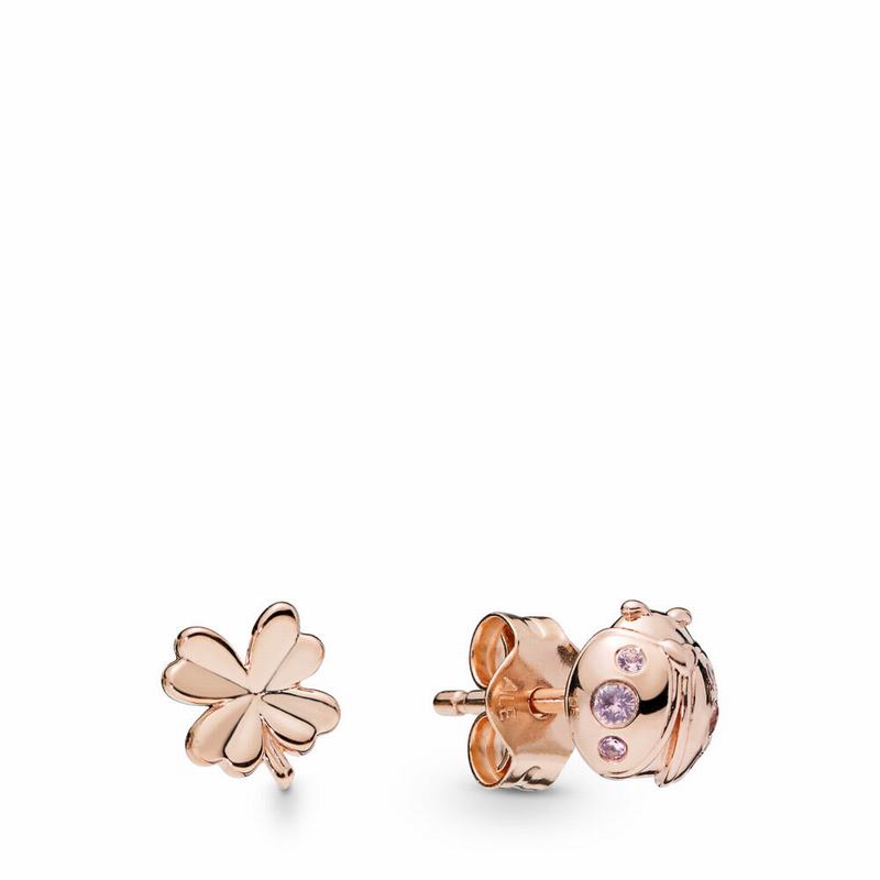 Pandora Rose™ Four-leaf Clover & Ladybird Stud Earrings - Pandora Rose/Pink/Crystal - Canada | HA543